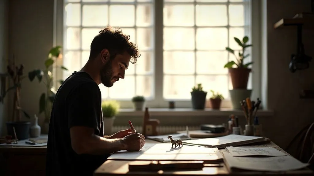 An artist focused on music production in a home studio