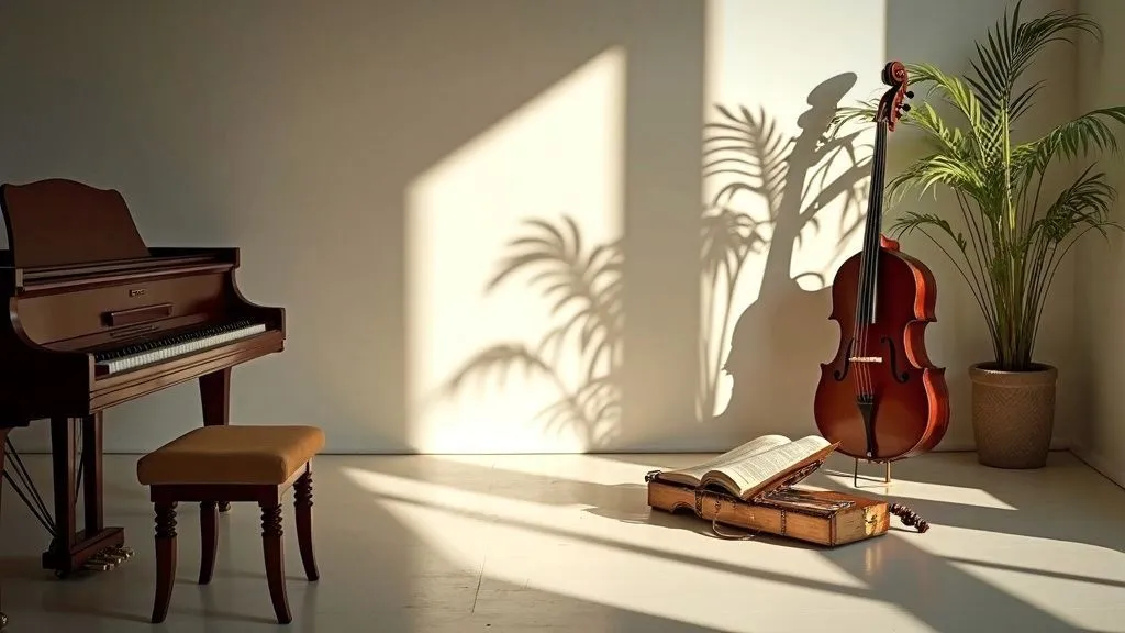 A home studio setup with instruments and audio equipment